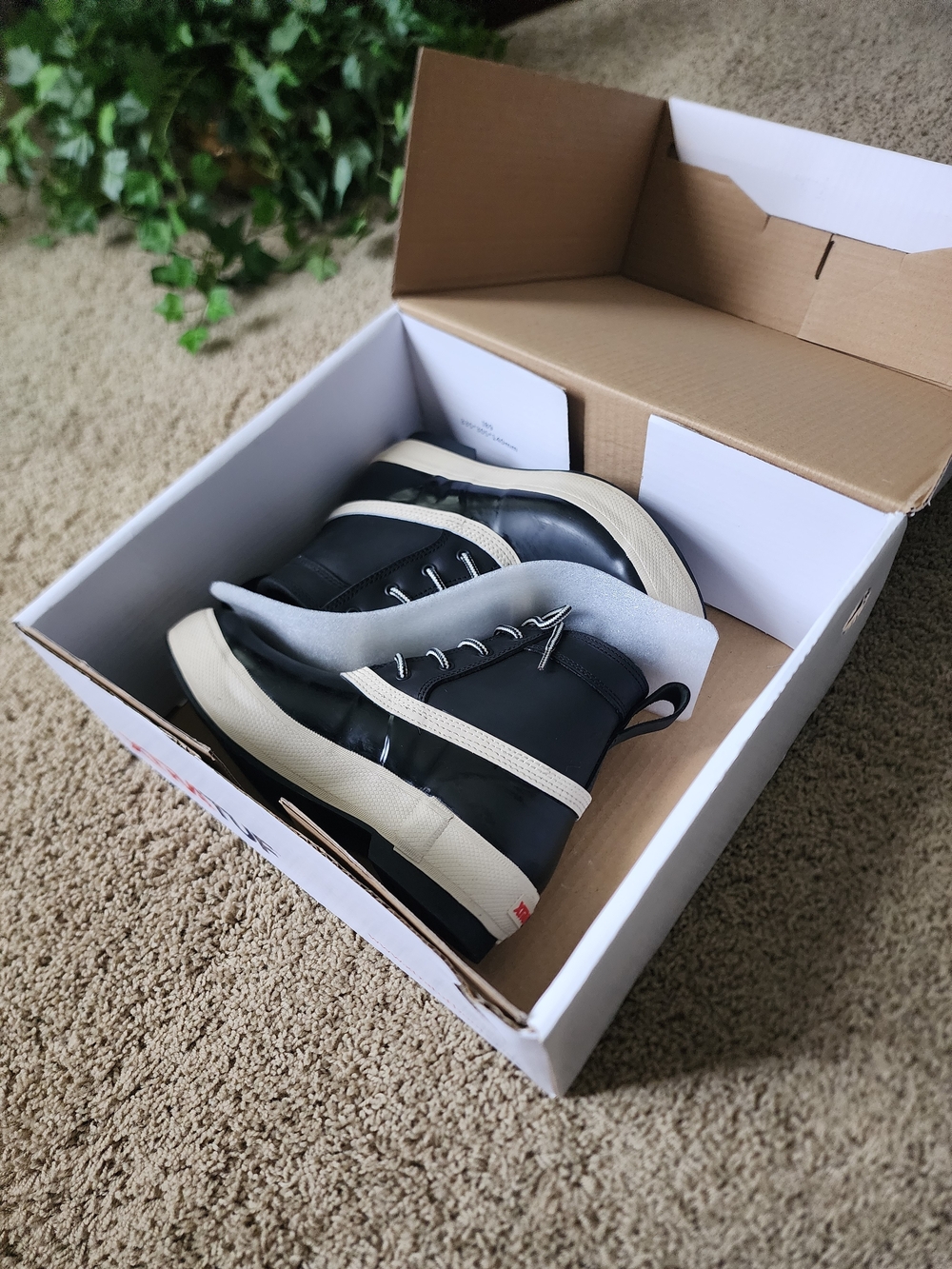 Waterproof Black & Cream Lace-Up Winter Rain Boots - Picture 11 of 13